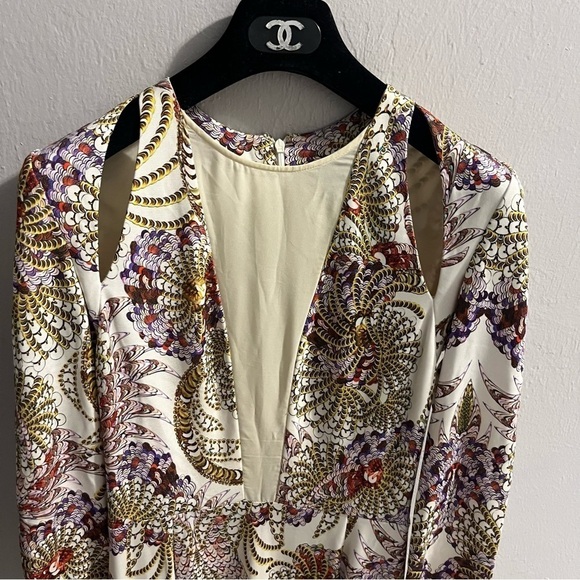 Roberto Cavalli Just Cavalli Printed Long Sleeve Mesh Dress Shoulder Slits US 2 - Picture 9 of 16